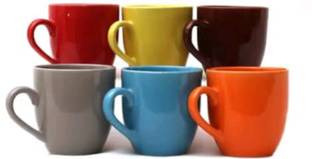 KTCeStore Pack of 6 Ceramic Exclusive Multicolor Solid Shine Ceramic cups