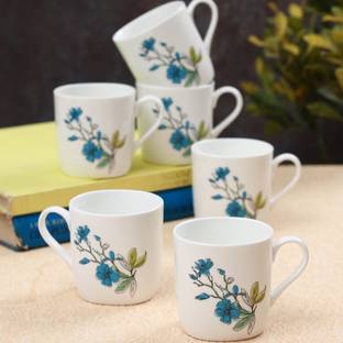 CLAY CRAFT Pack of 6 Ceramic Printed Glossy Finished, Microwave Safe Tea Cups
