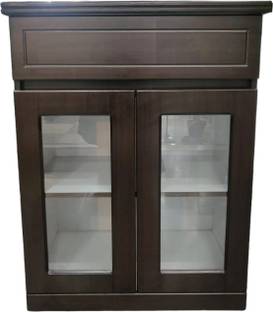 ETWARI Dark Walnut Cabinet with drawer & mdf glass mixed shutter Engineered Wood Almirah