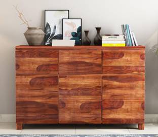 Rajasthali Wood Decor Free Standing Movable Cabinet for Living and office Area With 3 Drawer Wardrobe Solid Wood Cupboard
