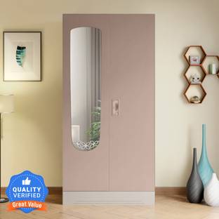 Godrej Interio Slimline 2 Door Alpine White with Locker and Leaf Design Mirror Metal Almirah
