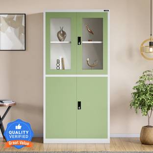 Godrej Interio StorEase 4-Door Display Unit With Glass & Steel Swing Doors (Pale Green) Metal Almirah