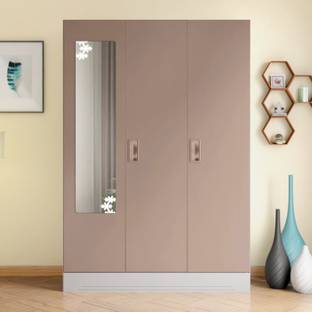 Godrej Interio Slimline 3 Door Alpine White with Locker and Star Design Mirror Metal Almirah