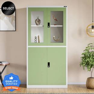 Godrej Interio StorEase 4-Door Display Unit With Glass & Steel Swing Doors (Pale Green) Metal Almirah
