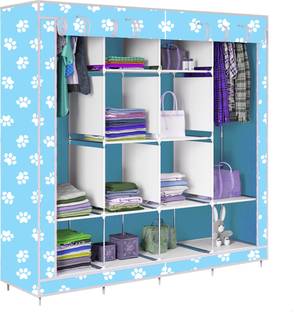 MEZIRE 12 Shelf Foldable Collapsible Wardrobe Storage Organizer Almirah Cloth Rack PP Collapsible Wardrobe