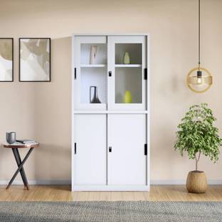 Godrej Interio StorEase 4-Door Display Unit With Glass & Steel Sliding Doors (Traffic White) Metal Almirah