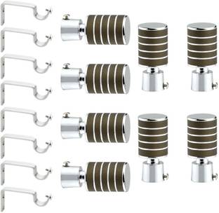 GLOXY Brown Rod Rail Bracket, Curtain Knobs, Curtain Hooks, Curtain Rods Metal