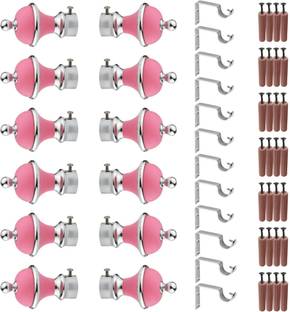 GRIVAN Silver, Pink Rod Rail Bracket, Curtain Knobs, Curtain Hooks Metal