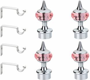 GLOXY Pink, Silver Rod Rail Bracket, Curtain Knobs, Curtain Hooks, Curtain Rods Metal