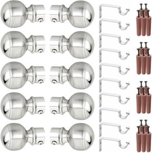 GRIVAN Silver Rod Rail Bracket, Curtain Knobs, Curtain Hooks Metal
