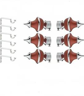 picamax Brown, Silver Rod Rail Bracket, Curtain Knobs, Curtain Hooks Metal