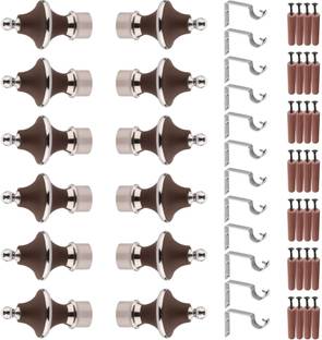 GRIVAN Silver, Brown Rod Rail Bracket, Curtain Knobs, Curtain Hooks Metal