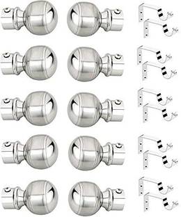 Ferio Silver Curtain Knobs, Rod Rail Bracket Metal