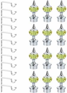 GLOXY Light Green, Silver Rod Rail Bracket, Curtain Knobs, Curtain Hooks, Curtain Rods Metal