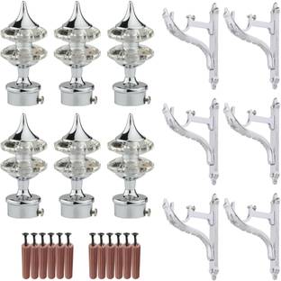 GRIVAN Silver Rod Rail Bracket, Curtain Knobs, Curtain Hooks Metal