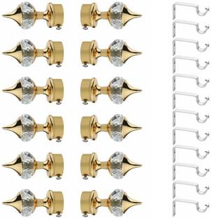 GLOXY Gold Curtain Knobs, Curtain Hooks, Rod Rail Bracket Metal