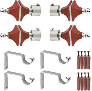GRIVAN Silver, Maroon Rod Rail Bracket, Curtain Knobs, Curtain Hooks Metal