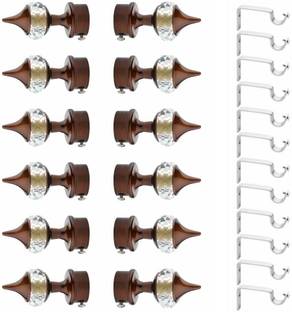 GLOXY Brown Curtain Knobs, Curtain Hooks, Rod Rail Bracket Metal