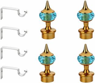 GLOXY Light Blue, Gold Rod Rail Bracket, Curtain Knobs, Curtain Hooks, Curtain Rods Metal
