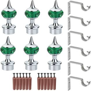 GRIVAN Green, Silver Rod Rail Bracket, Curtain Knobs, Curtain Hooks Metal