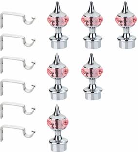 GLOXY Pink, Silver Rod Rail Bracket, Curtain Knobs Metal