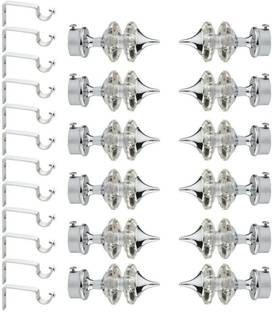 Easyhome Silver Rod Rail Bracket, Curtain Knobs Metal