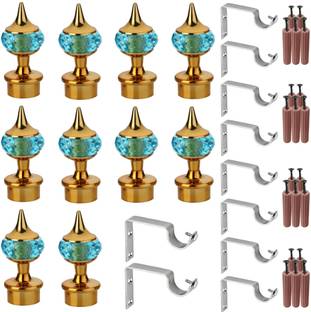 GRIVAN Blue, Gold Rod Rail Bracket, Curtain Knobs, Curtain Hooks Metal
