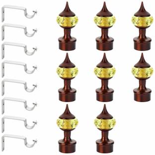 GLOXY Yellow, Brown Rod Rail Bracket, Curtain Knobs Metal