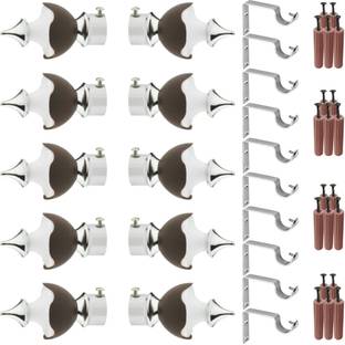 GRIVAN Silver, Brown Rod Rail Bracket, Curtain Knobs, Curtain Hooks Metal