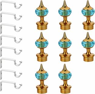 GLOXY Gold, Light Blue Curtain Knobs, Curtain Hooks, Rod Rail Bracket Metal
