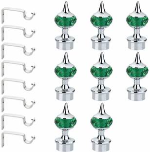 GLOXY Green, Silver Rod Rail Bracket, Curtain Knobs Metal