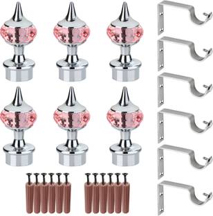 GRIVAN Pink, Silver Rod Rail Bracket, Curtain Knobs, Curtain Hooks Metal