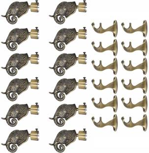 GRIVAN Gold Rod Rail Bracket, Curtain Knobs, Curtain Hooks Metal