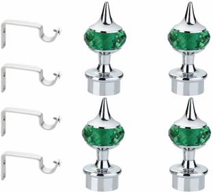 GLOXY Green, Silver Rod Rail Bracket, Curtain Knobs, Curtain Hooks, Curtain Rods Metal