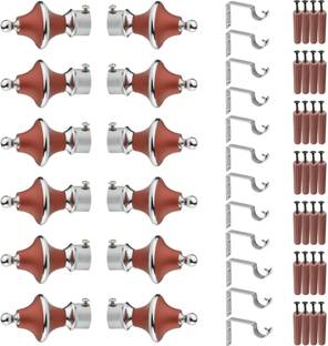 GRIVAN Silver, Maroon Rod Rail Bracket, Curtain Knobs, Curtain Hooks Metal