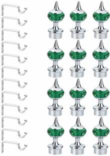 GLOXY Green, Silver Rod Rail Bracket, Curtain Knobs, Curtain Hooks, Curtain Rods Metal