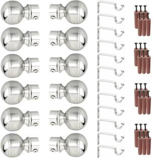 GRIVAN Silver Rod Rail Bracket, Curtain Knobs, Curtain Hooks Metal
