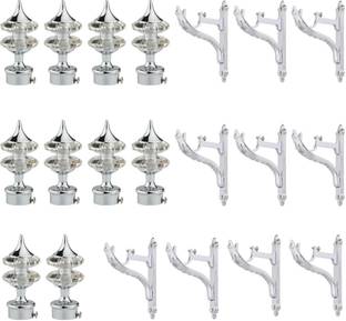 GRIVAN Silver Rod Rail Bracket, Curtain Knobs, Curtain Hooks Metal