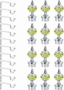 GLOXY Silver, Light Green Curtain Knobs, Curtain Hooks, Rod Rail Bracket Metal