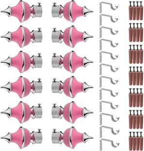 GRIVAN Silver, Pink Rod Rail Bracket, Curtain Knobs, Curtain Hooks Metal