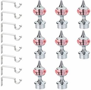 GLOXY Pink, Silver Rod Rail Bracket, Curtain Knobs Metal