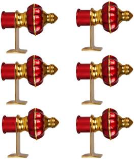 scraftindia Red Curtain Knobs, Rod Rail Bracket, Curtain Hooks, Curtain Rods Metal