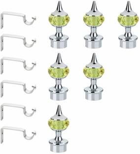 GLOXY Light Green, Silver Rod Rail Bracket, Curtain Knobs Metal