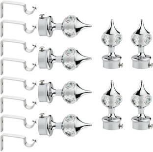 GLOXY Silver Curtain Knobs, Curtain Hooks, Rod Rail Bracket Metal