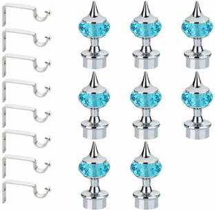 GLOXY Light Blue, Silver Rod Rail Bracket, Curtain Knobs Metal