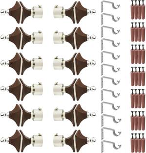 GRIVAN Silver, Brown Rod Rail Bracket, Curtain Knobs, Curtain Hooks Metal