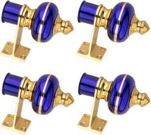 Ghazian Blue, Gold Curtain Knobs, Rod Rail Bracket Metal