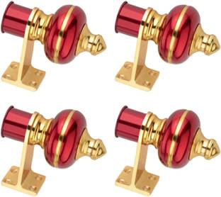 Ghazian Red, Gold Curtain Knobs, Rod Rail Bracket Metal