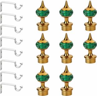 GLOXY Gold, Green Curtain Knobs, Curtain Hooks, Rod Rail Bracket Metal