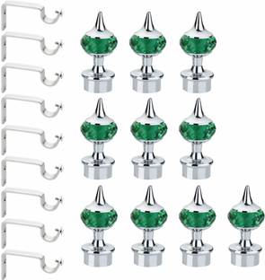 GLOXY Silver, Green Curtain Knobs, Curtain Hooks, Rod Rail Bracket Metal